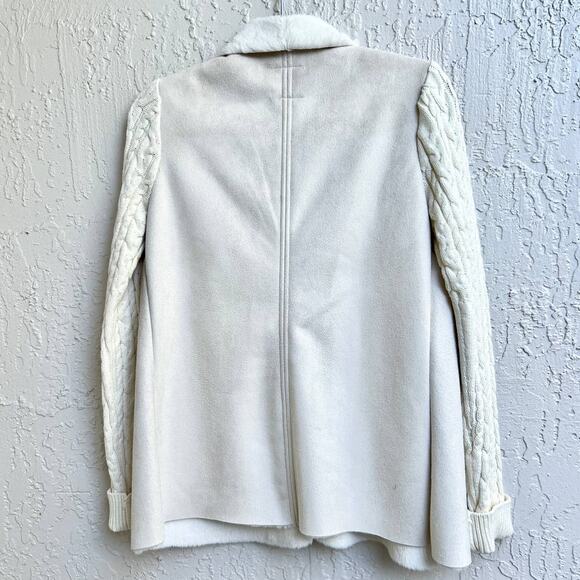 Dolce Cabo Cable Knit Faur Fur Shawl Collar Open Front Sweater Cream Womens S - Picture 2 of 7